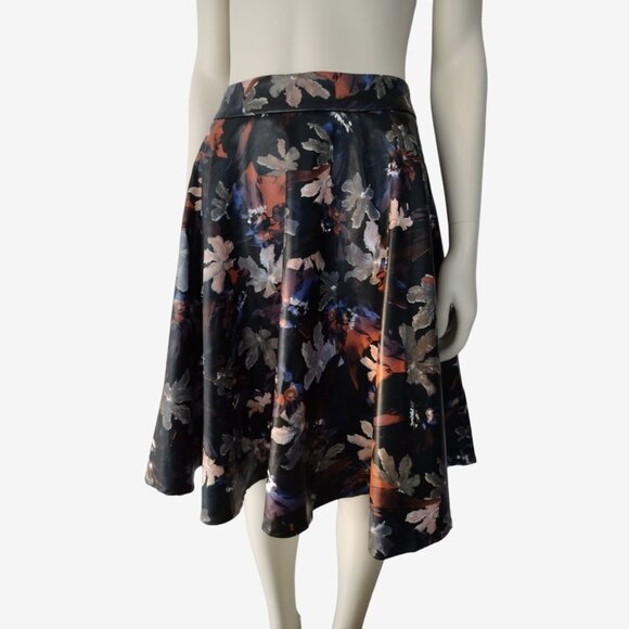 Amee Hanke Black Printed PU Leather High Waisted Fit and Flare Skirt XL - Picture 3 of 8